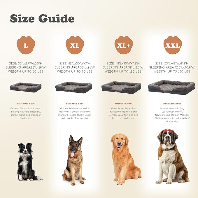 PetFun XL Orthopedic Dog Beds Large Sized Dog - Washable Large Dog Cat Bed Waterproof, Comfort Dogs Couch Sofa with Washable Removable Cover, Pet Bed with Nonskid Bottom, Dark Grey, 48"