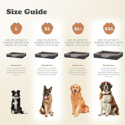 PetFun XL Orthopedic Dog Beds Large Sized Dog - Washable Large Dog Cat Bed Waterproof, Comfort Dogs Couch Sofa with Washable Removable Cover, Pet Bed with Nonskid Bottom, Dark Grey, 48"