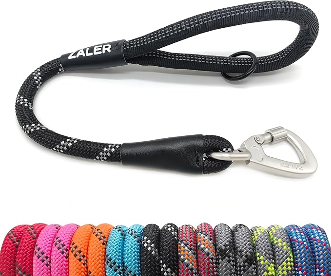 ZALER Short Dog Leash, 18 Inches Rope Traffic Leashes for Dogs, Reflective Dog Lead with O-Ring, Heavy Duty Pet Leash for Large and Medium Dogs (18'' Black)