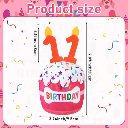 Dog Birthday Cake Toy Accessories for Girl Boy Gifts, Squeaky Plush Toy for Dog Birthday Party Decor Favor for Large, Medium and Small Dogs(11th,Pink)