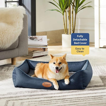 Tidore Orthopedic Dog Beds for Medium Dogs, Durable Egg Crate Foam Sofa Dog Bed wit Washable Removable Cover,Waterproof Lining,Pet Bed for Large Dogs (Navy Blue, 26.4" L x 21.7" W x 6.2" Th)