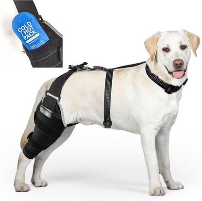 Dog Brace for Back Leg for Support – Breathable Adjustable Dog ACL Knee Brace with Hot/Cold Compress Gel Pack for Arthritis, Swelling & Joint Pain Relief, Right Leg, Size M