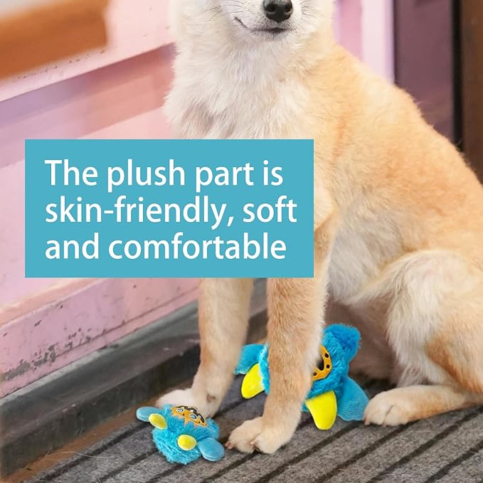 FCCUM Plush Squeaky Dog Ball, Little Monster Puppy Toys Suitable for All Breeds, Chew Guard, Floating Water and Durable Interactive, Round and Soft (Blue, Large)