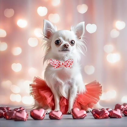 Valentines Dog Collar with Bow - Cute Red Pink Hearts Valentine Bowtie Dog Collars, Adjustable Metal Buckle Male Female Dogs Collar for Small Medium Large Dogs M