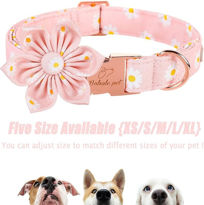 Daisy Dog Collar with Flower Bow Tie, Elegant Spring Flower Bowtie Dog Collar, Durable Adjustable Cotton Pet Collar for Small Medium Large Dogs M
