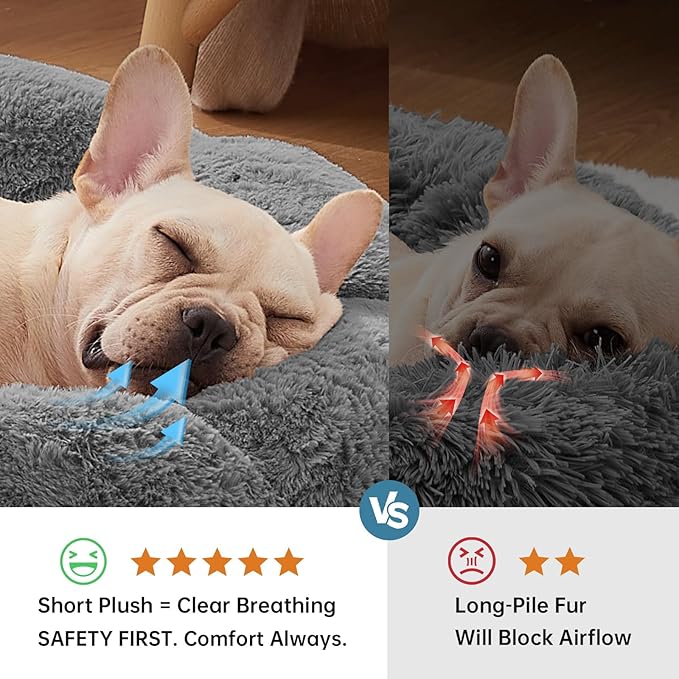 OhGeni 27 inches Calming Donut Dog & Cat Bed for Medium Pets, Warming Comfort Fluffy Short Pile Fur, Durable Machine Washable, Cute Round Bed for Puppy and Kitten, Dark Gray