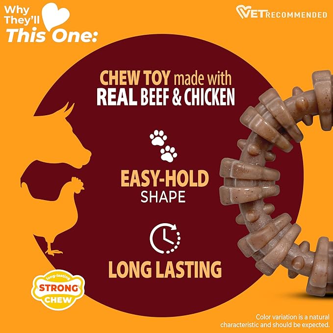 Nylabone Textured Ring Strong Chew Toy for Dogs Made with Real Beef & Chicken, Durable Dog Chew Bones for Aggressive Chewers, Keeps Dogs Busy, X-Large Dog Toys - 50+ lbs, 1 Count