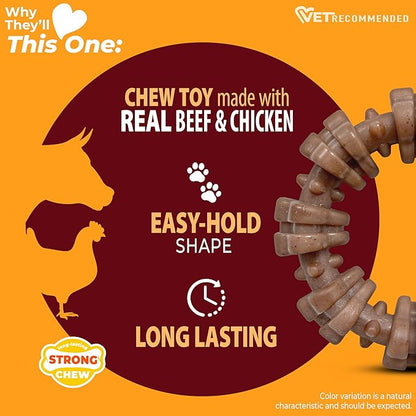 Nylabone Textured Ring Strong Chew Toy for Dogs Made with Real Beef & Chicken, Durable Dog Chew Bones for Aggressive Chewers, Keeps Dogs Busy, X-Large Dog Toys - 50+ lbs, 1 Count