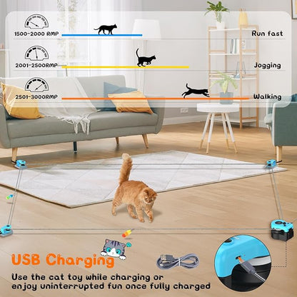 ITSHINY Upgrade Interactive Cat Toys - Automatic Cat Toys for Bored Indoor Adult with Remote Control, 3 Speeds, Indoor Cat Chase Hunting Feather Toys for Fitness, Playtime & Energy Release (Sky Blue)
