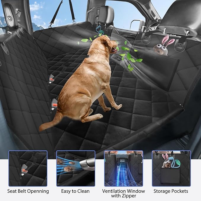 ROUWINNE Back Seat Extender for Dogs Truck-with Soft Blanket, Dog Pet Seat Cover Back Seat Hard Bottom Holds 400lbs, Backseat Dog Hammock for Crew Cab Trucks F150, RAM1500, Sierra, Tundra, Silverado