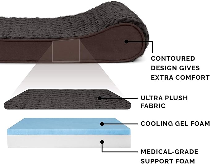 Furhaven Cooling Gel Dog Bed for Large Dogs w/ Removable Washable Cover, For Dogs Up to 150 lbs - Ultra Plush Faux Fur & Suede Luxe Lounger Contour Mattress - Chocolate, Jumbo Plus/XXL
