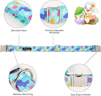 ARING PET Easter Dog Collar with Bow, Cute Adjustable Egg Rabbit Bowtie Pet Collars with Metal Buckle for Puppy Small Medium Large Boy Girl Dogs-M