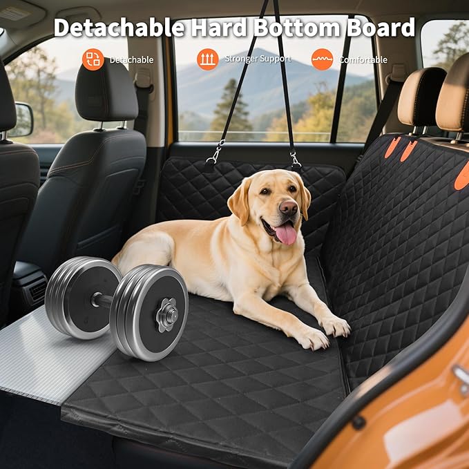 HOTEAGLE Back Seat Cover for Dogs, Waterproof Hard Bottom Spacious and Comfortable, Ideal for Car Trips and Outdoor Adventures, Cherished by Pet Owners（Black）