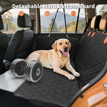 HOTEAGLE Back Seat Cover for Dogs, Waterproof Hard Bottom Spacious and Comfortable, Ideal for Car Trips and Outdoor Adventures, Cherished by Pet Owners（Black）