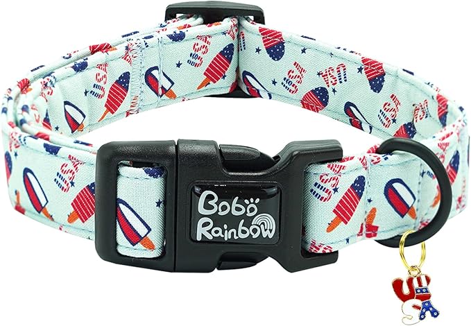 Independence Dog Collar-USA Flag Popsicle Print Pet Collar Adjustable Cute Soft Collars Holiday Comfortable Cotton Puppy Collar Gift for Large Dogs