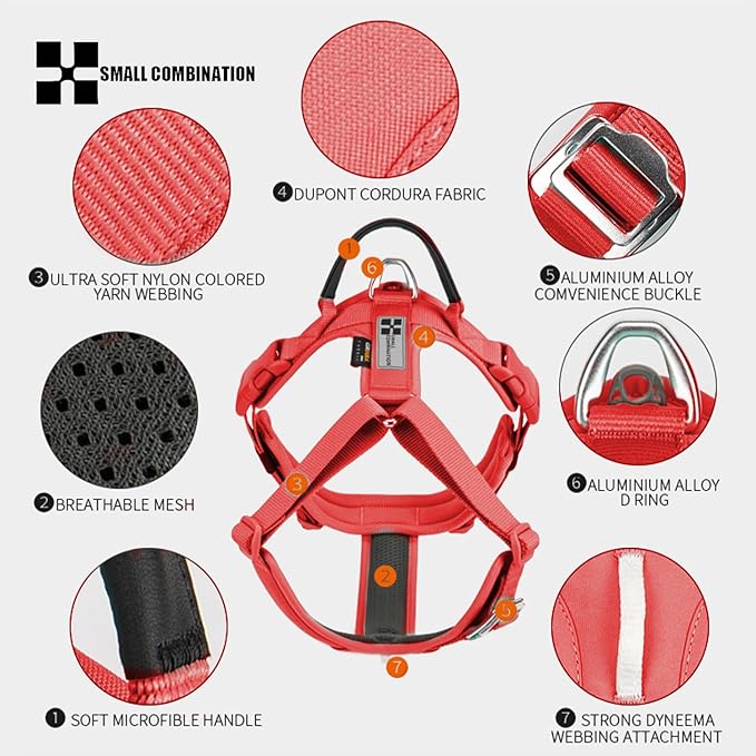 Adjustable Dog Harness with Handle, Padded Comfort,Small, Medium and Large Dogs (Watermelon Red, XL)