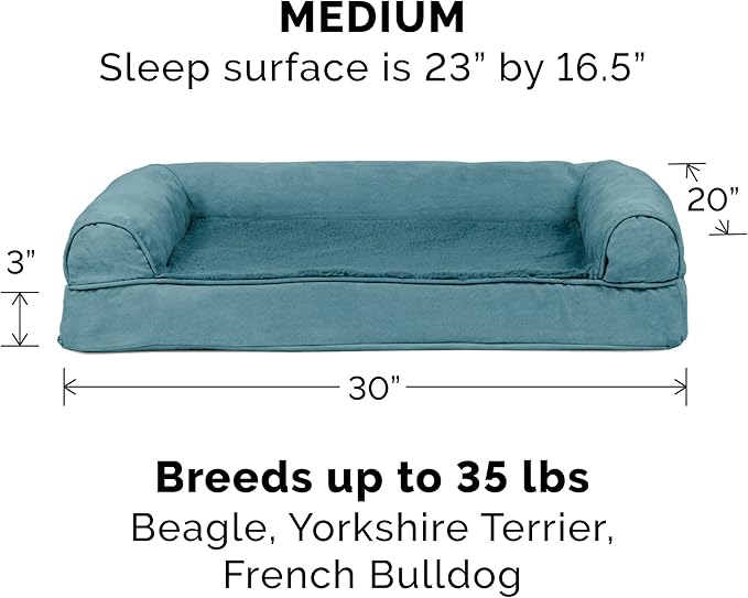 Furhaven Cooling Gel Dog Bed for Medium/Small Dogs w/ Removable Bolsters & Washable Cover, For Dogs Up to 35 lbs - Plush & Suede Sofa - Deep Pool, Medium