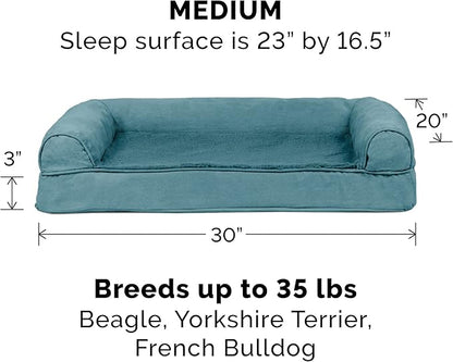Furhaven Cooling Gel Dog Bed for Medium/Small Dogs w/ Removable Bolsters & Washable Cover, For Dogs Up to 35 lbs - Plush & Suede Sofa - Deep Pool, Medium