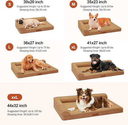 Rainmr Orthopedic Dog Bed for Large Dogs, 44"x32"x6" Memory Foam Pet Bed with Washable Microsuede Cover, TPU Waterproof Liner & Nonskid Bottom, for Indoor, Outdoor, Crate ＆ Car Use, Khaki