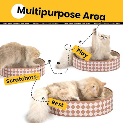 Conlun Oval Cat Scratcher Bed, 2-in-1 Cat Scratching Board, Natural Corrugated Cardboard Scratch Pad Lounge, Sealed Base Traps Debris,No Assembly Kitty Furniture,Stylish Colors Blends Any Home Decor