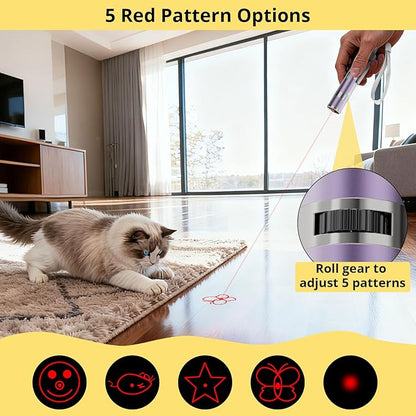 Cat Toy, 2 Pieces, Distinctive Purple Painted Metal Casing with Paw Print Design, Rechargeable, 3 Light Modes & 5 Adjustable Patterns, Interactive Chase Toy for Indoor Cats Training & Exercise