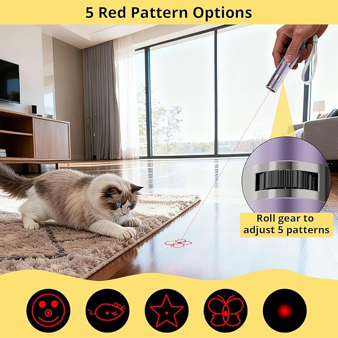 Cat Toy, Distinctive Purple Painted Metal Casing with Paw Print Design, USB Rechargeable, 3 Light Modes & 5 Adjustable Patterns, Interactive Chase Toy for Indoor Cats & Dogs Training & Exercise