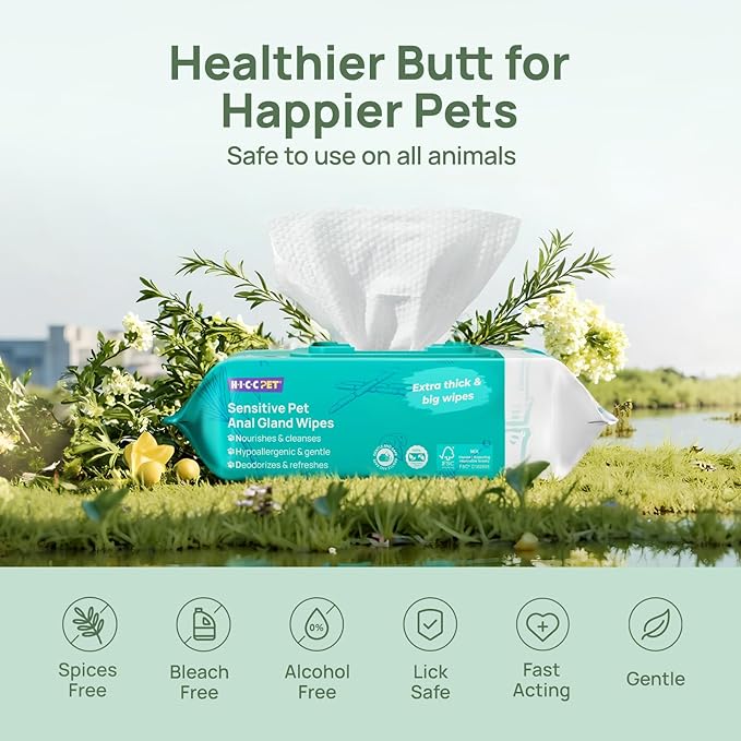 HICC PET Wipes for Dogs & Cats, Vet Recommended Cleaning Deodorizing & Soothing Allergy Infections Anal Gland Wipes, Hypoallergenic Hydrating & Nourish Fur Dog Grooming Wipes for Paw, Butt, Body
