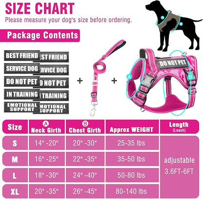 MOOGROU Tactical Service Dog Vest and Leash Set,Heavy Duty No Pull Dog Harness and 10 Patches with Dog Seat Belt for Medium Dogs,Reflective Pet Harness for Training Walking Hiking Camo Pink M