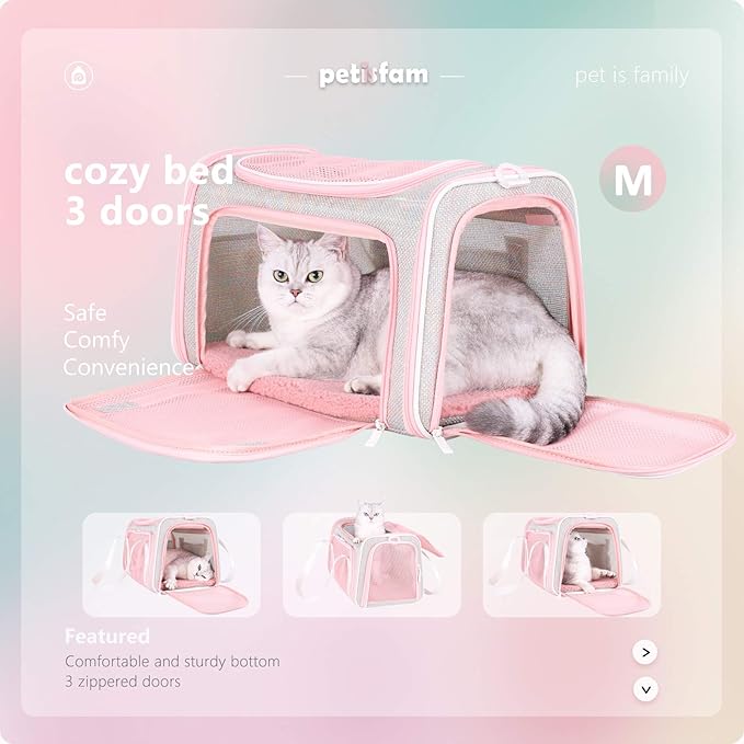 petisfam Soft Cute Travel Pet Carrier Bag for Medium Cats, Kitty and Puppy, Fantasy Pink, M