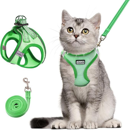 Betmaypet Cat Harness and Leash Set, Soft and Breathable Vest with Reflective Strip, Escape Proof Kitten Harness, Easy to Wear for Cats Walking and Traveling (Green, M)