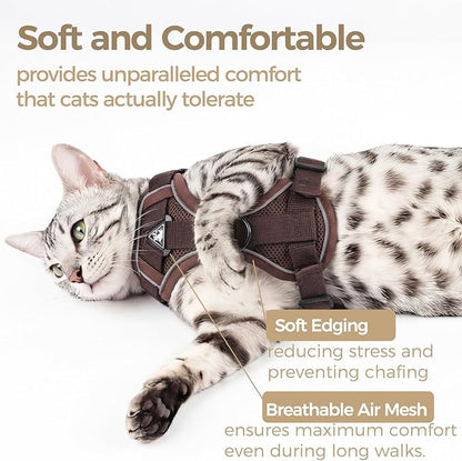 pangdi Cat Harness and Leash Set Escape Proof Tactical Medium Kitten Harness Emotional Support Cat Vest, Brown, M