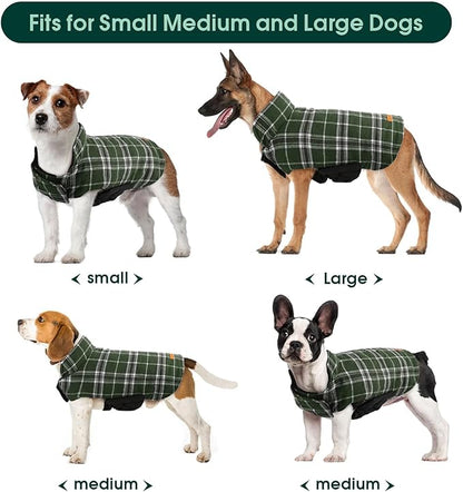 Kuoser Warm Dog Coat, Waterproof Dog Jacket for Extra Large Dogs, Adjustable Durable XXXL Doggie Winter Coat Reversible Puppy Cold Weather Apparel for Large Breed, Green 3XL