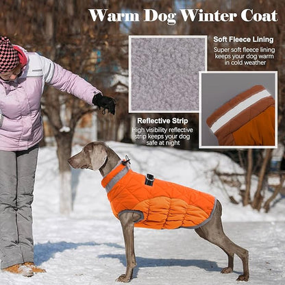 Lelepet Dog Coat Warm Dog Winter Coat Waterproof Dogs Jacket with Harness Built in Reflective Pet Fleece Vest Zip-Up Cold Weather Coats for Medium Dogs Turtleneck & Windproof Coats Blaze Orange M