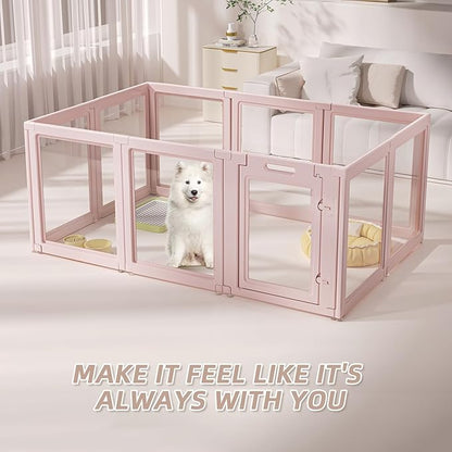 LoveTail DIY Clear Acrylic Dog Playpen House,Quick Easy Assembly and Disassembly,Strong Floor Suction,Indoor and Outdoor Use,Easy Cleansing Puppy Fence (Skin Pink, 30.3" H, 10PCS)