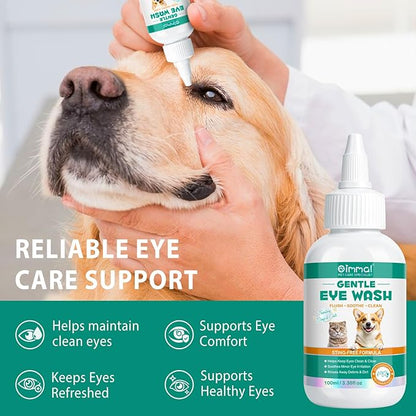 Pet Dog Eye Drops, Eye Drops for Dogs & Cats, Eye Drops and Wash for Pets, Soothes Irritation, Moisturizes Dry Eyes, Safe & Gentle Formula Daily Pet Care 100ml