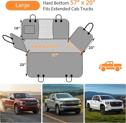 URPOWER Large Back Seat Extender for Dogs, Hard Bottom Dog Car Seat Cover for Extended Cab Trucks, Waterproof Dog Hammock Pet Travel Bed Rear Seat Protector Holds 400lbs for Ford F-150 SuperCab