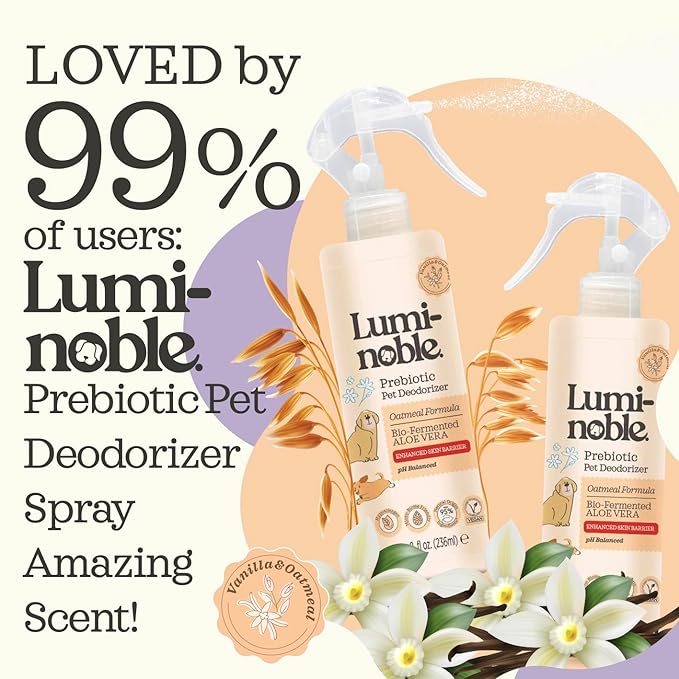 Prebiotic Dog Deodorizer Spray Perfume, Vanilla & Oatmeal Scented, Hypoallergenic Skin Care, Alcohol-Free Odor Remover for Dogs, Prebiotic Formula to Refresh & Hydrate Sensitive Skin & Coat, 8oz