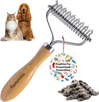 Undercoat Rake for Dogs - Professional Pet Shedding Dematting Comb with Wood Handle, Stainless Steel Blades for Pet Cats Dogs Matted Hair Tangles Removing