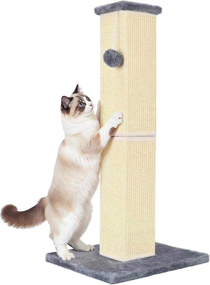 YULOYI 32" Tall Cat Scratching Post for Large Indoor Cats & Kittens, Cat Scratcher with Extra Large Stable Base and Natural Sisal, Sturdy Cat Scratch Post to Protect Furniture & Couch, Grey