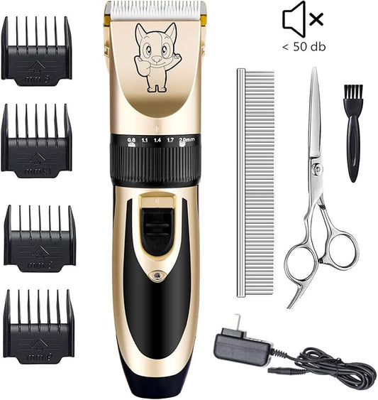 Highdas Dog Grooming Kit Clippers, Low Noise, Electric Quiet, Rechargeable, Cordless, Pet Hair Thick Coats Clippers Trimmers Set, Suitable for Dogs, Cats, and Other Pets(Grey)