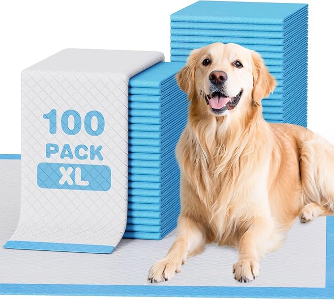 JollyMate 28"x34" Dog Pee Pads Extra Large, 100 Pack X-Large Super Absorbent Pet Pee Pads with Adhesive Tabs, 6 Layers Thick Leak-Proof Potty Pads for Dogs and Puppies
