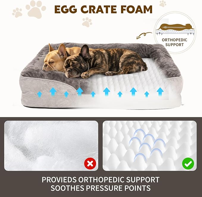 Orthopedic Dog Bed for Medium and Large Dogs Pet Bed with Sides Waterproof Dog Couch with Washable Removable Cover and Egg Crate Foam Pet Sleeping Mat with Anti-Slip Bottom