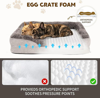 Orthopedic Dog Bed for Medium and Large Dogs Pet Bed with Sides Waterproof Dog Couch with Washable Removable Cover and Egg Crate Foam Pet Sleeping Mat with Anti-Slip Bottom