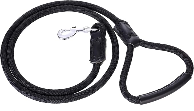 Mile High Life | Premium Leather Dog Leash | Strong Rope Leash | Leather Handle | Zinc Alloy Strong Clasp | Small Medium Large Dogs | 4/5/6 Feet(Black, 60 Inch (Pack of 1))