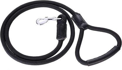 Mile High Life | Premium Leather Dog Leash | Strong Rope Leash | Leather Handle | Zinc Alloy Strong Clasp | Small Medium Large Dogs | 4/5/6 Feet(Black, 60 Inch (Pack of 1))