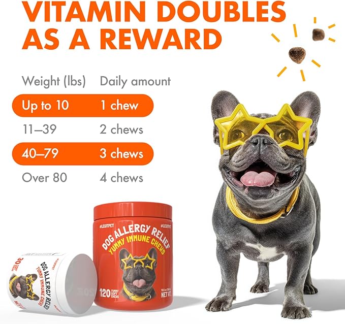 Allergy Relief Chews for Dogs & Immune & Digestive Supplement with Wild Salmon Oil Kelp Colostrum Turmeric Probiotics & Bee Pollen for Seasonal Allergies Anti Itch, Skin Hot Spots 30 Soft Treats