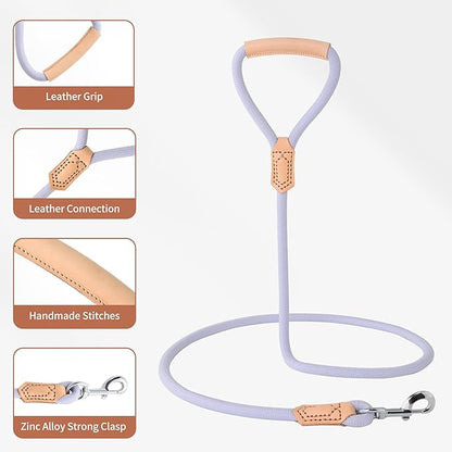 Mile High Life Leather Dog Leash, Heavy Duty Strong Genuine Leather Handle Rope Leash Soft and Comfortable for Small Medium Large Dogs (Purple, 48 Inch)