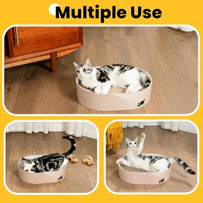 Conlun Cat Scratcher Box with 4 Cat Scratching Board Reversible Scratch Pad, Heavy Duty Corrugated Cardboard Pet Bed Lounger Kitty Scratchers for Indoor, Protects Furniture,Kittens Gifts-Large