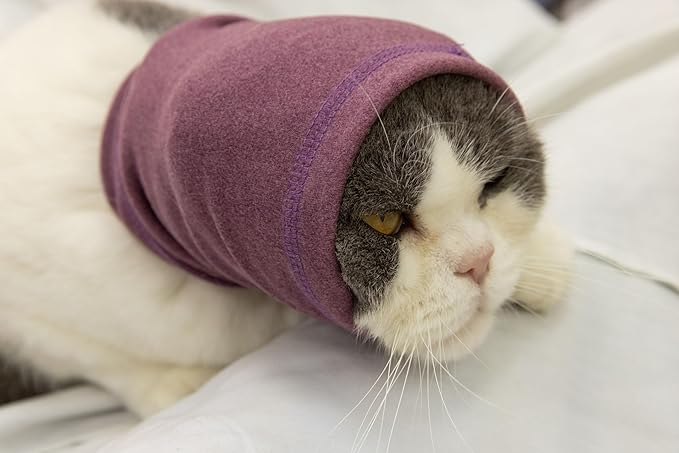 FDANDADE Cat Hematoma Ear Wrap, Cat Snood Anxiety Relief, Bath Accessories for Pet Grooming & Force Drying (Pail Lilac S)