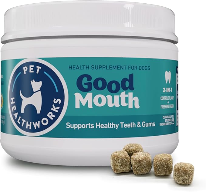 Pet HealthWorks Good Mouth Dental Chews for Dogs – Controls Plaque & Tartar, Promotes Fresh Breath, Supports Gum & Oral Health – Clinically Studied, Cheeseburger Flavor, No Mess, 60 Soft Chews